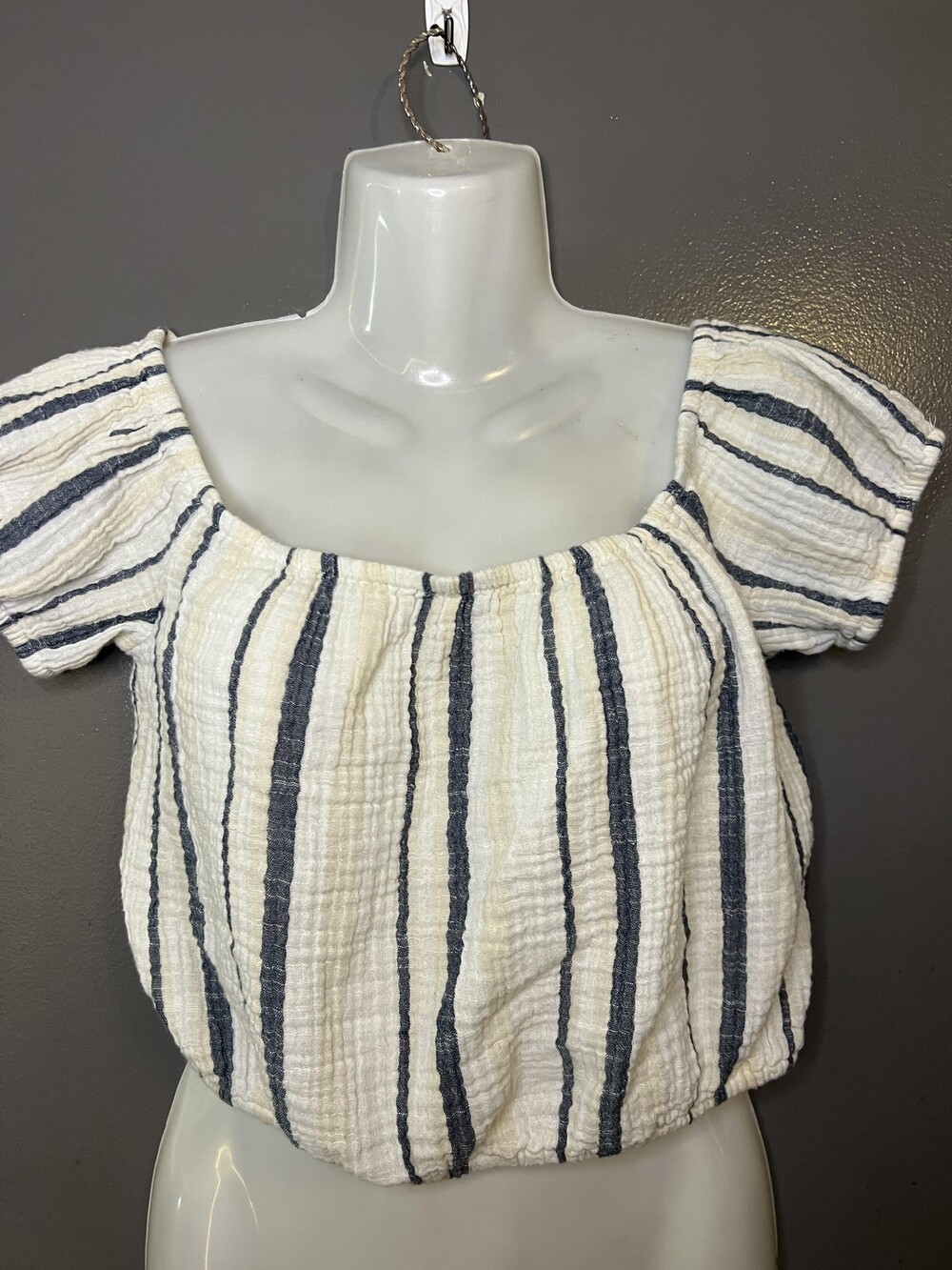 American Eagle Outfitters Blouse Womens Small Striped Puff Sleeve Cropped Top